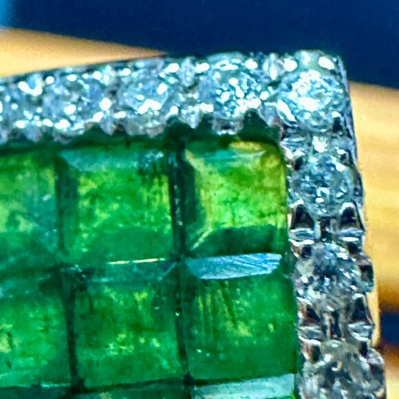 14K White Gold Emerald Diamond Stud Earrings | Art Deco Style | 585 Marked - Picture 13 of 16